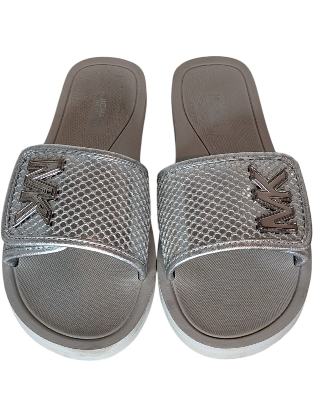 Michael Kors Silver Slide Sandals - Women's Fashion Slides